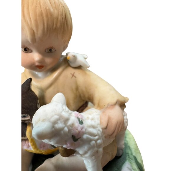Little Francis Schmid Figurine Peace Prayer Collection 1992 Boy With Dog, Bird & - Picture 13 of 13